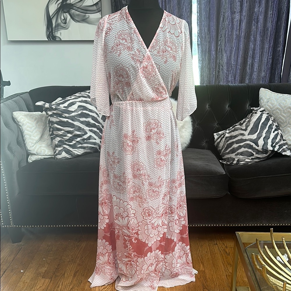 Twin-Set White and Cream Wrap sheer Sundress with Flutter Sleeves